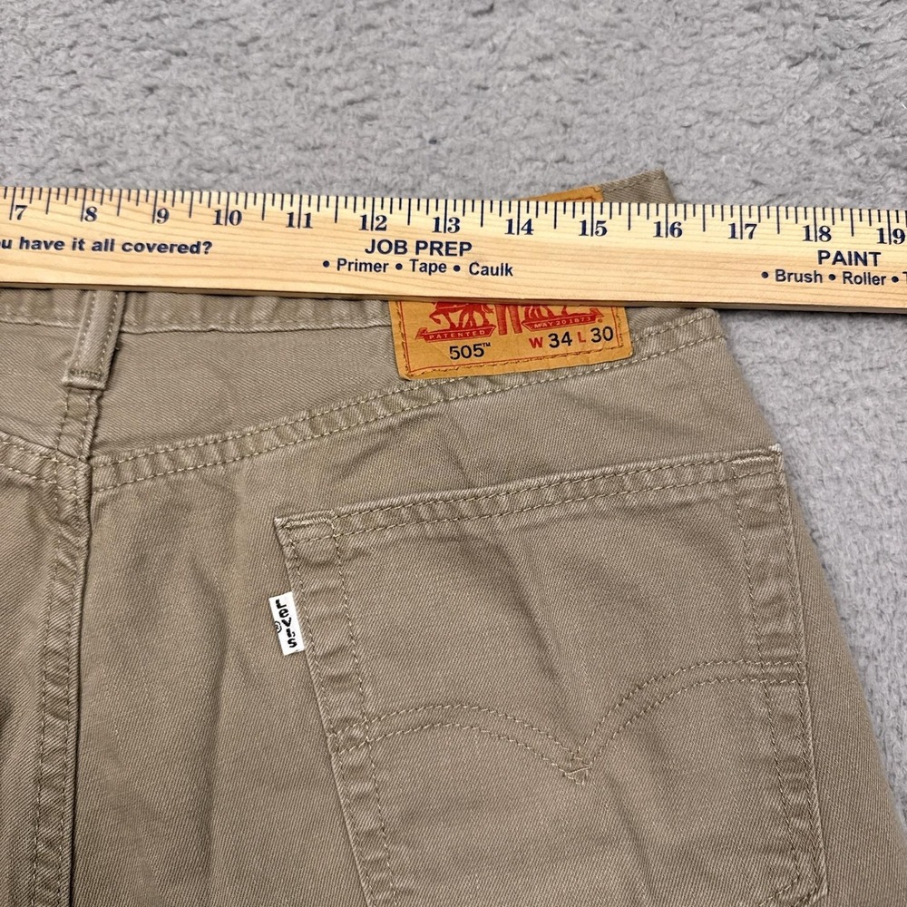 Levis 505 Jeans Mens 34x30 Beige Straight‎ Leg 100% Cotton Denim Khaki Casual - Picture 8 of 11